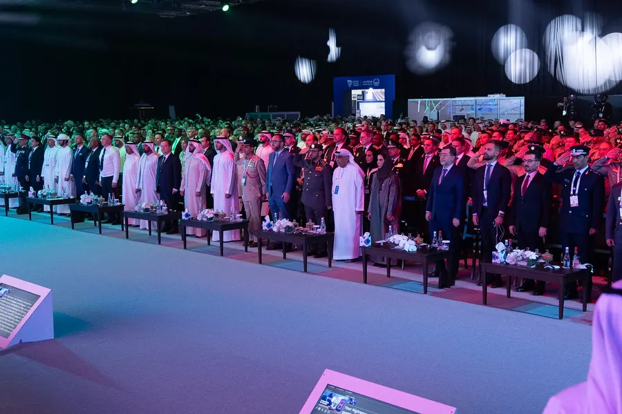 Delegates standing during the opening ceremony of the World Police Summit 2025