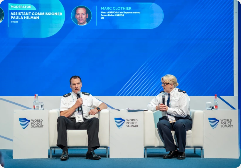 International police leaders in a panel session on the main stage